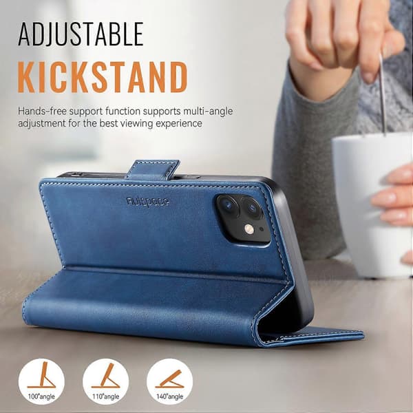 Kompatibel med iPhone 12 Pro 6.1 tommer iPhone 12 6.1 tommer Case AUTSPACE A11 RFID-blokering Retro Læder Cell Pho-lingling} Multicolor Blue