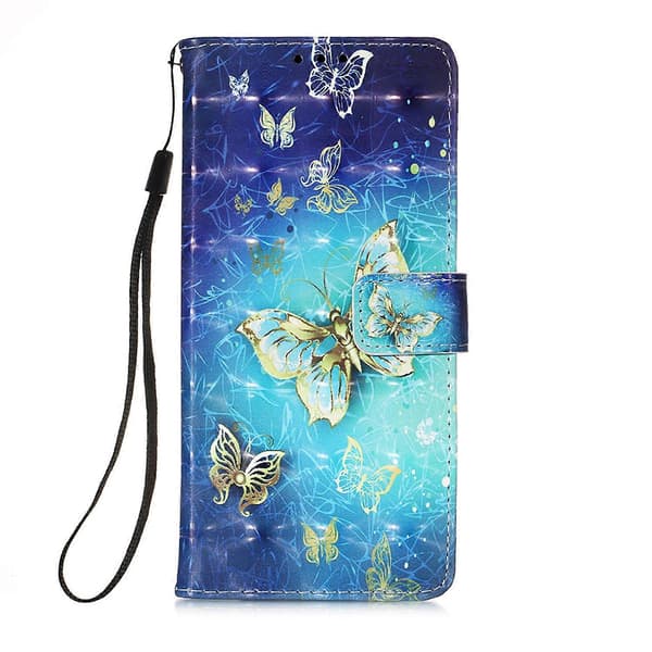 3D Mönstertryckt Plånbok Premium PU Läder Plånboksfodral Flip K2x Folio Ställ Visningsskydd med S-lingling} Multicolor Golden Butterflies