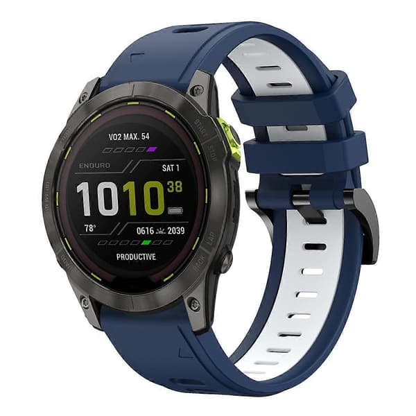 Tofarvet silikone urrem til Garmin Enduro 2-lingling} Midnight Blue White