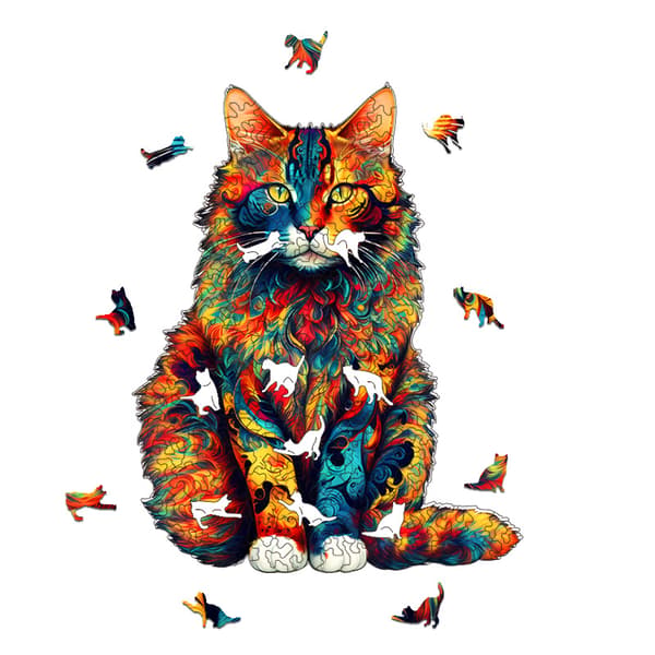 Unikt format djurträpussel, oregelbunden 3D-design, en perfekt present för kattälskare.