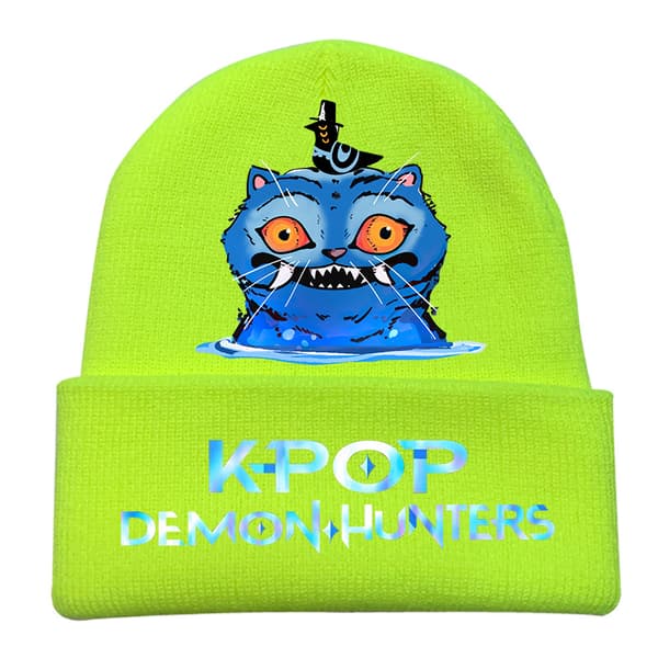 KPOP Devil Hunter-tema stickad mössa, lockig beanie, tryckt ullmössa, vintermössa för utomhusbruk, vuxen fluorescerande gul -3 Fluorescent Yellow-3 One size