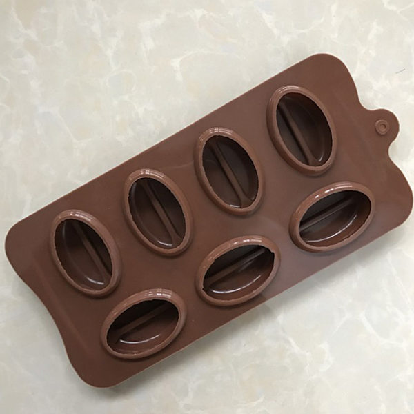 Silikoneform med 7 kaffebønner, perfekt til bagning af kager.