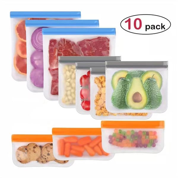 10-pack återanvändbara silikonmatförvaringspåsar, diskmaskinssäkra, läckagesäkra, BPA-fria.