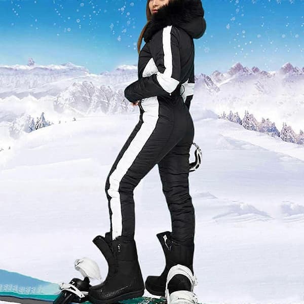 Vanntett snowboardgenser for kvinner med hette og revepels, hvit White S