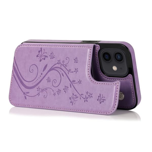 Kompatibel med iPhone 12 Mini Støtsikkert Kortholder, Tre-roms Flip Case V2 - Lilla