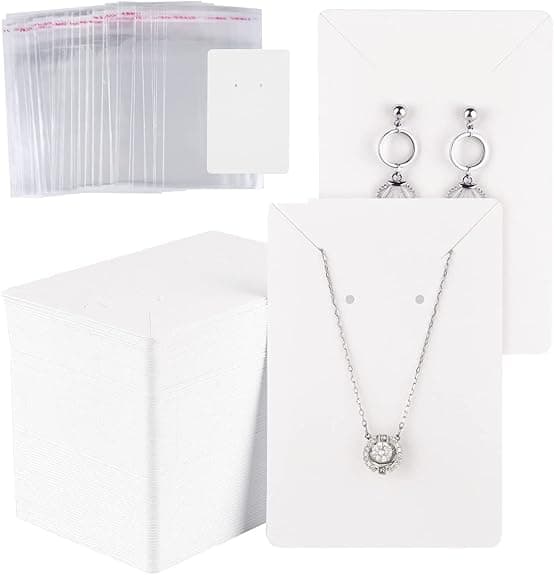 Øreringe displaykort med genlukkelig pose; halskæde displaykort, velegnet til DIY smykkeudstilling. White