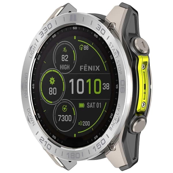 Kompatibel med Garmin Fenix 8 47mm AMOLED Version Rostfritt Stålram Repskyddande Skyddsring-lingling} Multicolor Silver+Grey