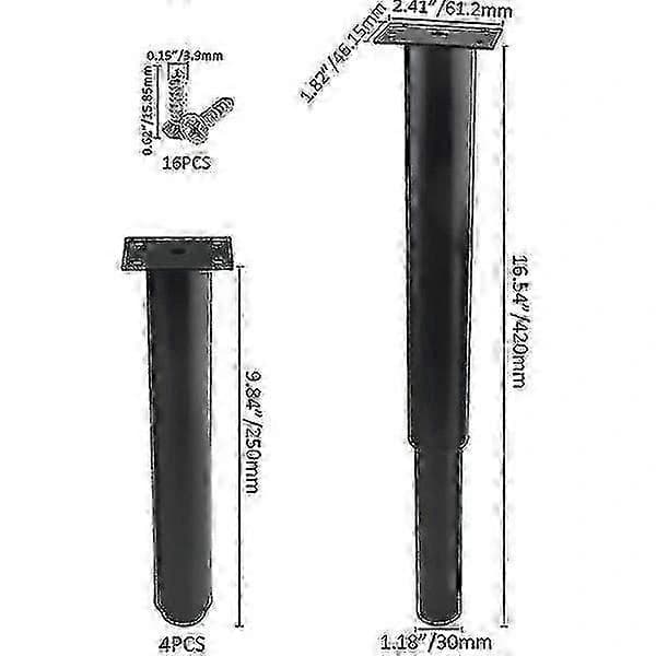 (25-42 cm, sort) Et sæt med 4 robuste, justerbare møbelben i metal
