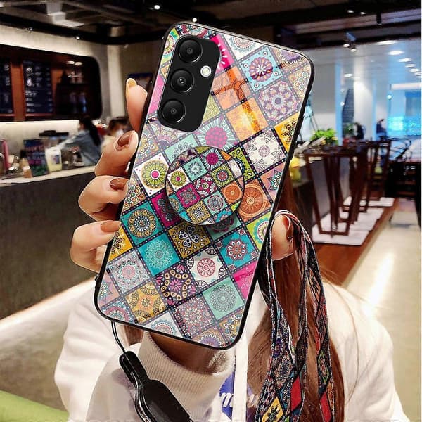 Kompatibel med Samsung Galaxy A35 5G Stödfodral Härdat Glas+PC+TPU Telefonskal-lingling} Multicolor Checkered Pattern