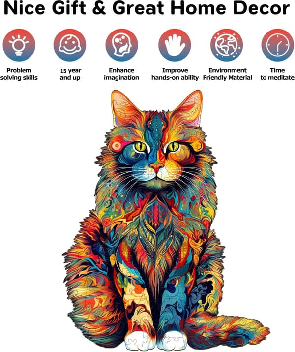Unikt format djurträpussel, oregelbunden 3D-design, en perfekt present för kattälskare.