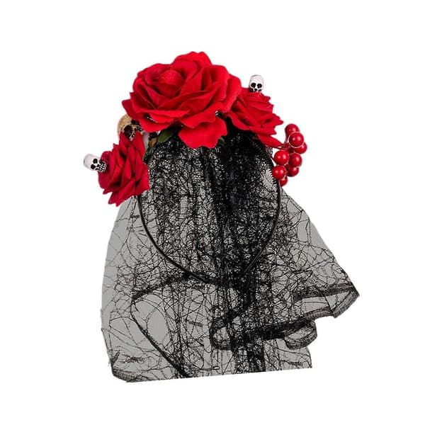 Halloween Slør Blomster Hodebånd Hårtilbehør for Kostymefest Cosplay-lingling} Red