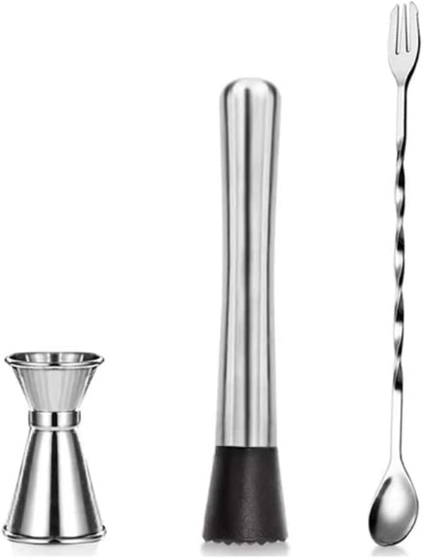 Barsett, Cocktail Jigger i Rustfritt Stål, Shaker, Blandeskje, Muddler, for Hjemmefest