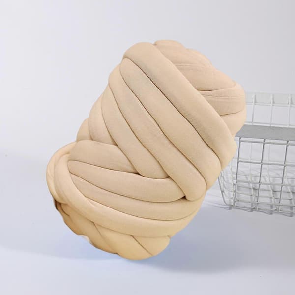 Armstickningsgarn för tjocka flätade knutplädar DIY, mjukt tvättbart tubgarn - lingling} Beige
