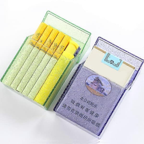 Portable Plastic Cigarette Case with a Glossy, Transparent Exterior, Specially Designed for Smokers. Pink