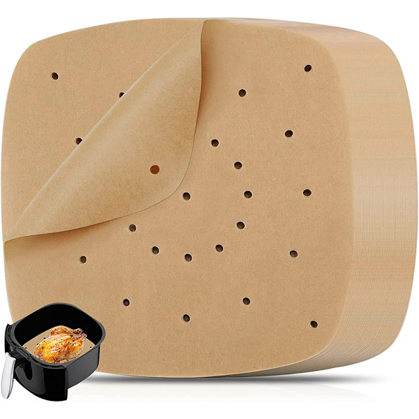 100 ark hvitt perforert bakepapir til airfryer, 20 cm diameter.