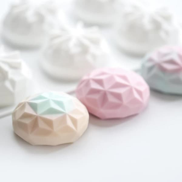 Diamant 6-delt Mini Geometrisk Dome Silikonformsett | Mousseform Vit white