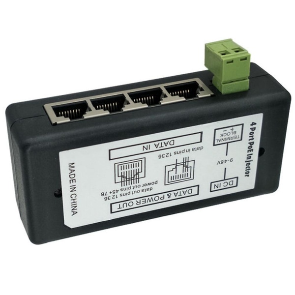 4-portars Poe-injektor för CCTV-övervakning Ip-kameror Power Over Ethernet-adapter Poe- power