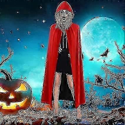 Halloween Cape Voksen, Svart Hette Cape 140cm-lingling}