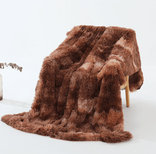 Lett, dobbeltlags plysjteppe, brun brown S