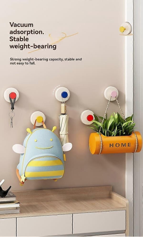 (Gul, 2-pack) Väggmonterade sugkoppskrokar, rund dekorativ design
