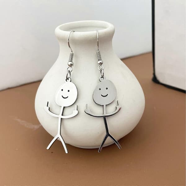 Seje og sjove øreringe med langefinger, søde håndlavede smiley-vedhængsøreringe Silver