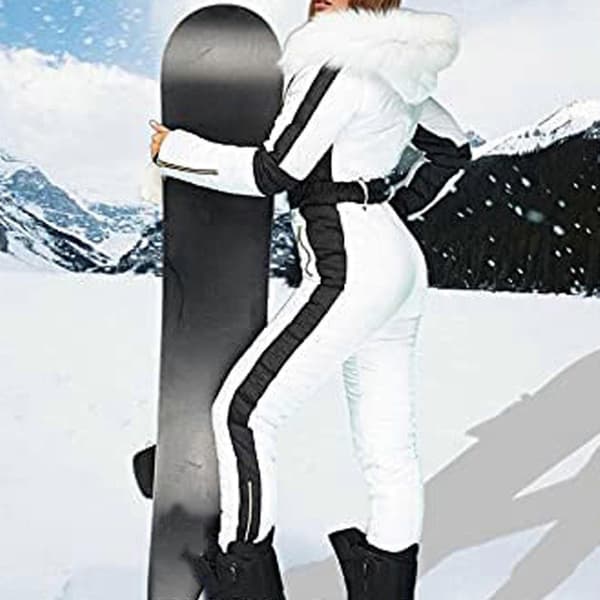 Vanntett snowboardgenser for kvinner med hette og revepels, hvit White M