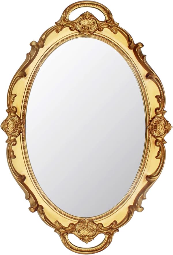 Ovalformad vintage dekorativ väggspegel (guld)