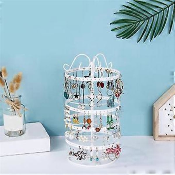 Påskrabatt! Högkvalitativt roterande smyckesställ i smidesjärn med fyra våningar, smyckesdisplay, örhänge, armband, displayställ, vit