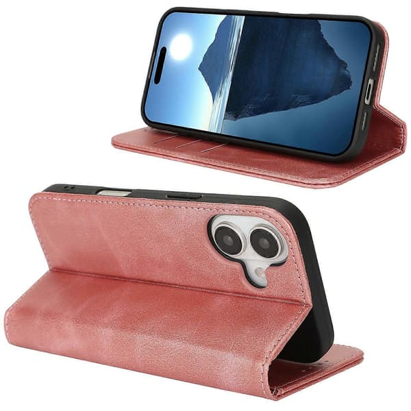 Kompatibel med iPhone 16 Plus Fodral PU Läder Kalvtexturerad Magnetisk Stängning Smartphone Skydd -lingling} Multicolor Rose Gold