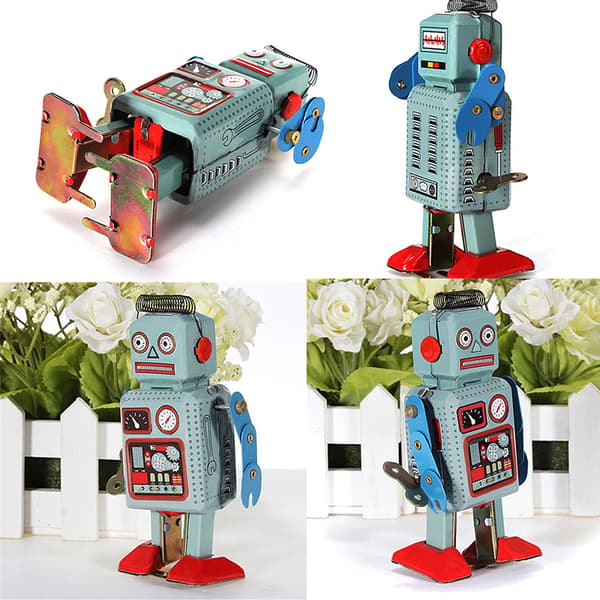 Retro mekanisk opptrekkbar leke gående radarrobot