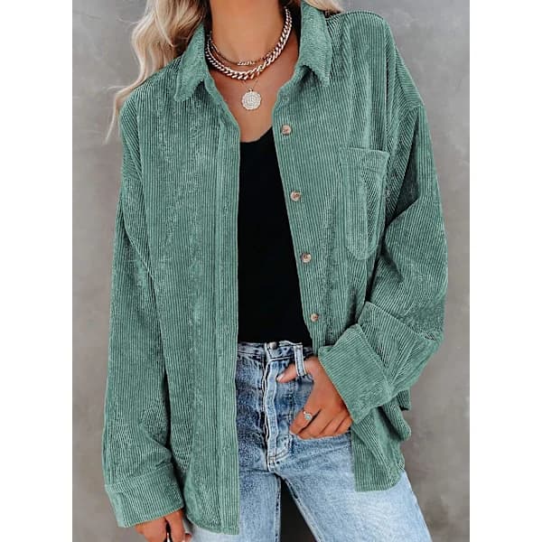 Women's Corduroy Shirt, Long Sleeve Button Down Shirt, Size L