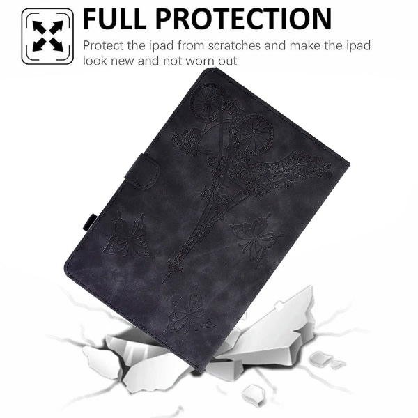 För Samsung Galaxy Tab S6 Lite P610 / Tab S6 Lite (2022) Mikrofiberläderkorthållare Cover Tower Bike Butterfly Mönster tryckt Black