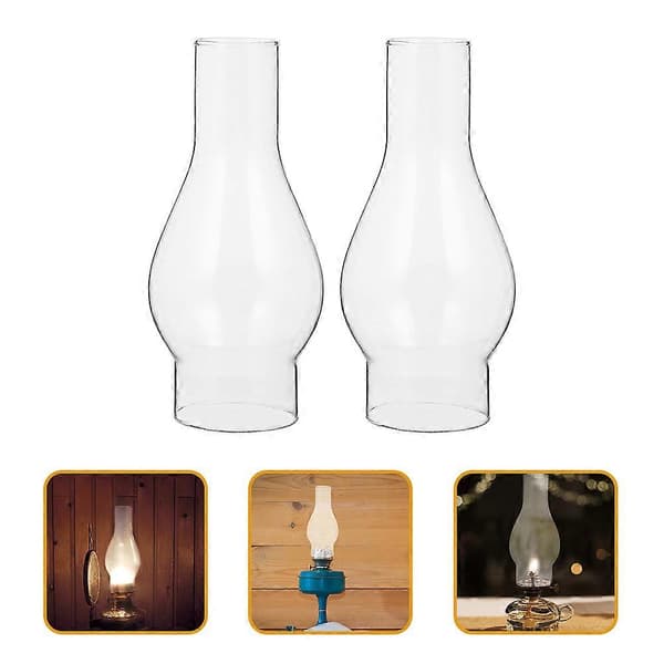 2 utsökta reservglas för fotogenlampor, transparenta glasskärmar.