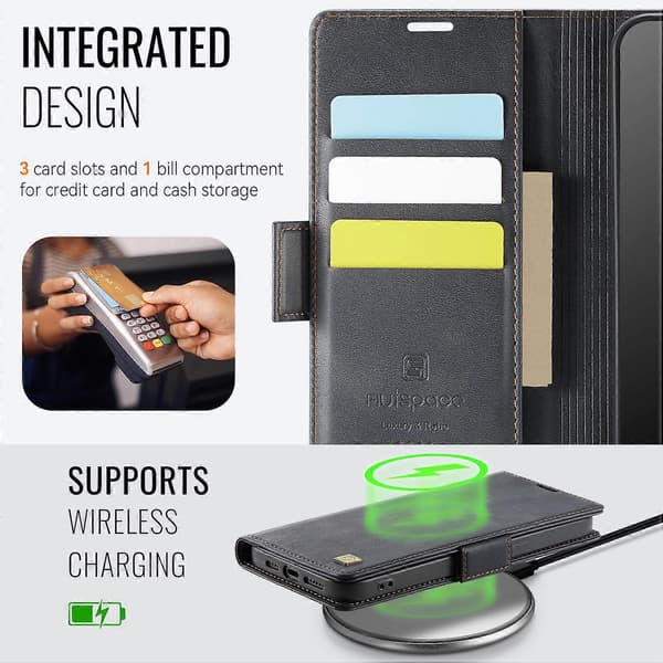 Kompatibel med iPhone 12 Pro 6.1 tommer iPhone 12 6.1 tommer Case AUTSPACE A11 RFID-blokering Retro Læder Cell Pho-lingling} Multicolor Black