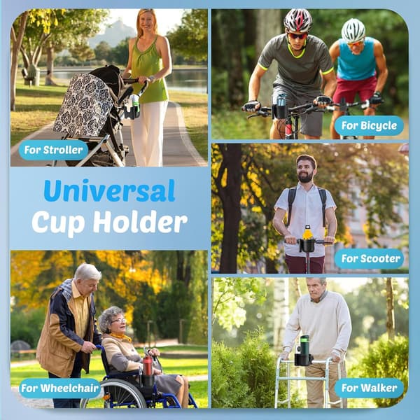 Kopholder til klapvogn med mobiltelefonholder, universel til kørestol, rollator, cykel, klapvogn