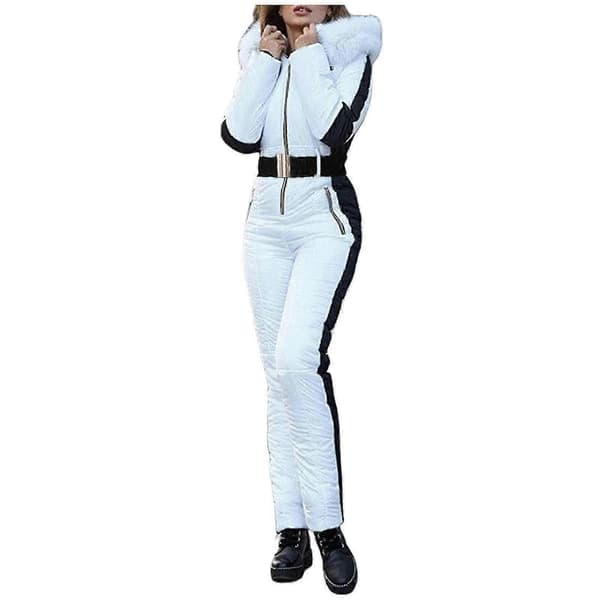 Vanntett snowboardgenser for kvinner med hette og revepels, hvit White S