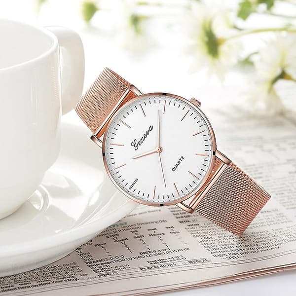 Bästsäljare Geneva Mode Quartz Klocka Herr Dam Mesh Rostfritt Stål Armband