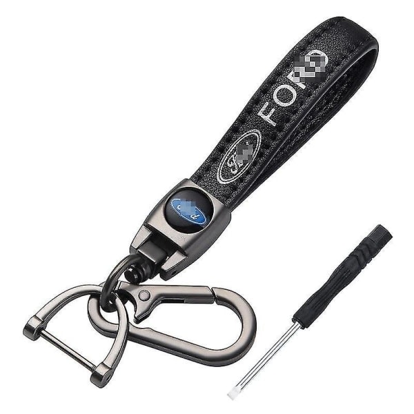 Billogotyp Nyckelring i äkta läder kompatibel med Ford Nyckelring Lädernyckelring Lämplig för kvinnor och män Ford Tillbehör