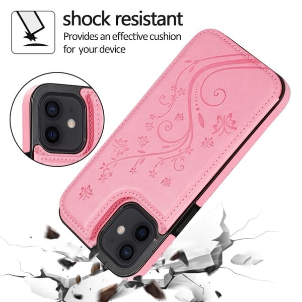 Kompatibel med iPhone 12 Mini Støtsikkert Kortholder, Tre-roms Flip Case V2 - Lilla