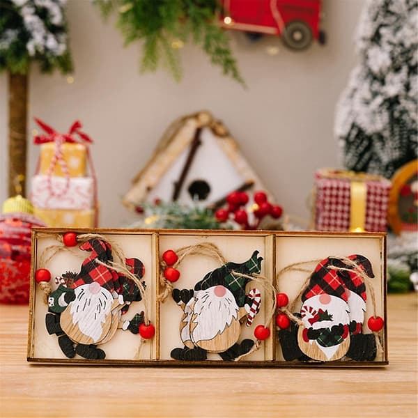 Julgransprydnader Trälåda Tecknad Tryck Tomte Gammal Man Jul Trähänge-lingling} As Shown