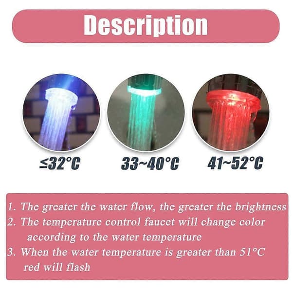 LED Vannkran Stream Lys Kjøkken Baderom Dusj Kran Dyse Hode 7 Fargeendring Temperatur Sensor Lys Kran Led-lingling Temperature control