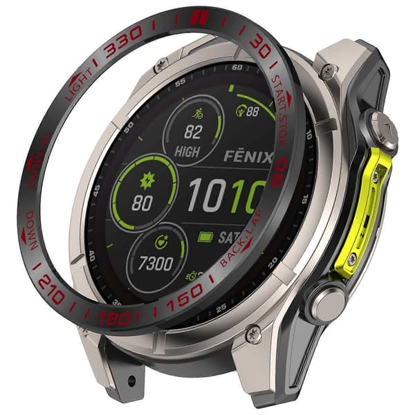 Kompatibel med Garmin Fenix 8 47mm AMOLED Version Rustfrit Stål Bezel Ridsefast Beskyttelsesring-lingling} Multicolor Black+Red