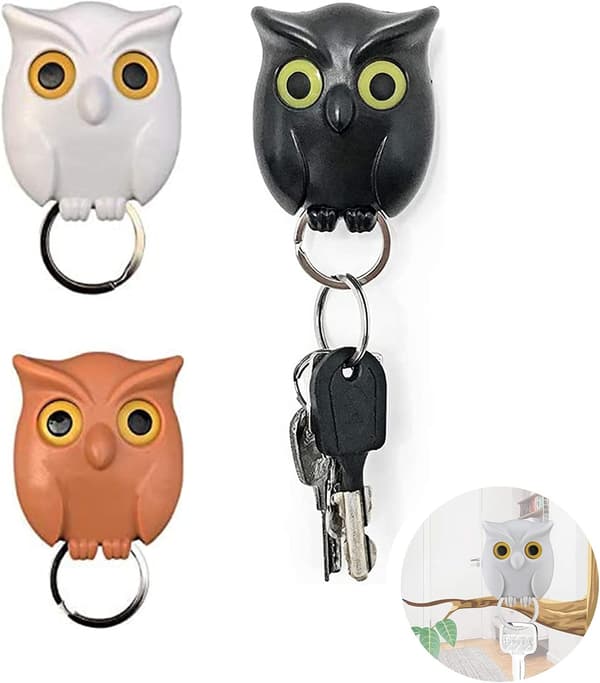 3-pack uggla nyckelhållare, uggla nyckelkrok, magnetisk nyckelhållare för vägg