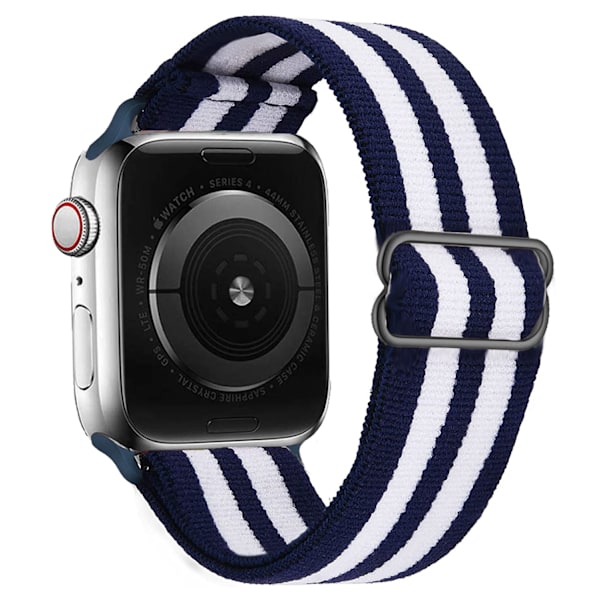 iWatch 7 Ny Elastisk Nylon Justerbar Vävd Apple Armband Blå och Vita Ränder Blue and white stripes 42mm44mm45mm