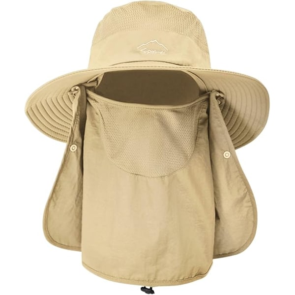 Hot 2025 Dame Utendørs Hatt Camping Fiske Sykling Solbeskyttelse Hatt Caps med Avtakbar Klaff Nakkebeskytter Anti-UV Khaki