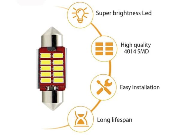C5W CANbus 39mm Rød LED Diode Lys SV8.5 Dobbelthode Lys 2-Pakning 12V Röd red