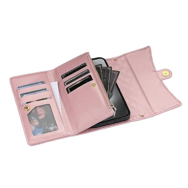 Kompatibel med iPhone 16 Plus Plånboksfodral PU Läder Ställ Telefonskal med Axelrem-lingling} Multicolor Rose Gold
