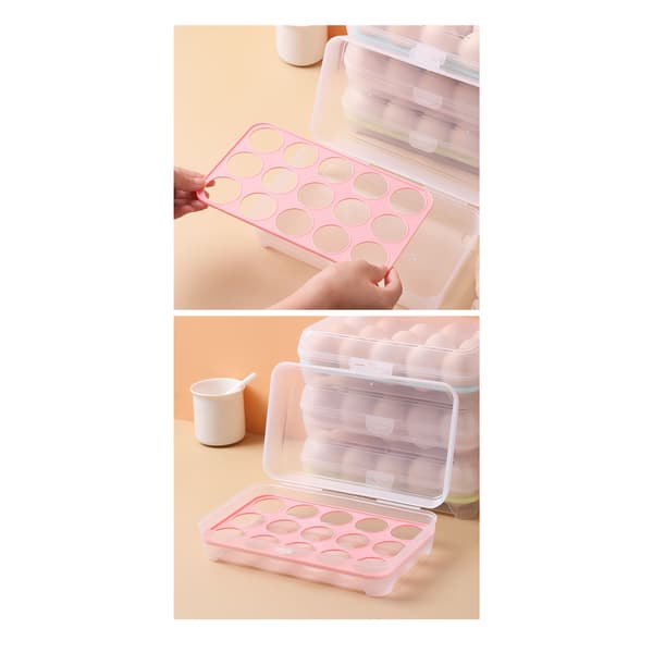 Plastic Storage Box with 15 Compartments for Eggs for Refrigerator, Portable Food Storage Box, Transparent Egg Tray