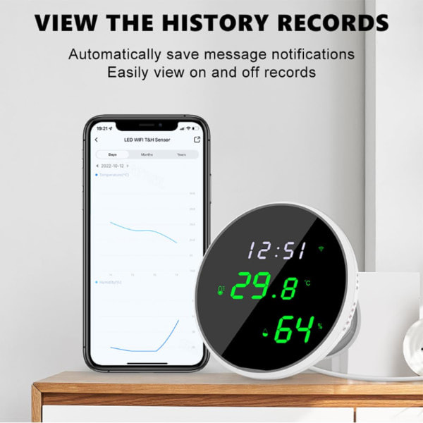 Het 2025 Temperatur- och Fuktighetssensor, Tuya WiFi Termometer Hygrometer LED Spegelskärm App Timing, Realtidsövervakning och Inspelning