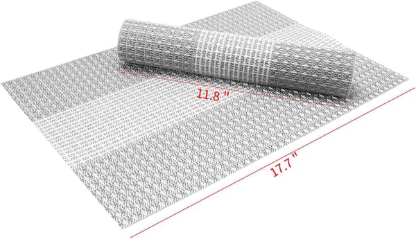 Et sett med 6 vaskbare PVC-plastbrikker (glitrende grå)